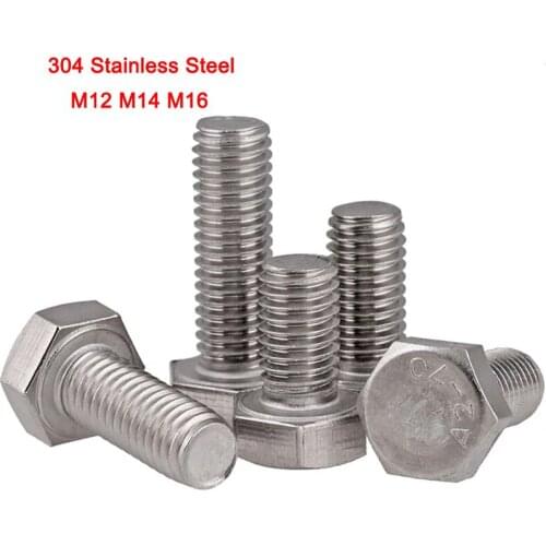1Pcs DIN933 304 Stainless Steel Full Thread Six Angle Bolt External Hex Head Cap Screws Hex Bolt M12 M14 M16 Length 20-150mm