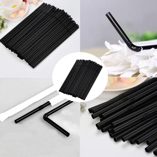 100pcs Disposable Plastic Black Straws Flexible Straws Banquet Bar Drinks Outdoor Portable Tableware Трубочки Для Напитков #P2