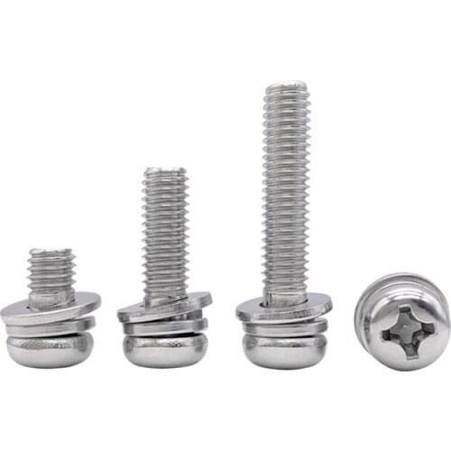 20pcs M5 Phillips pan head scrws cross round headel spring pad washer combination bolts stainless steel bolt 8mm-50mm long