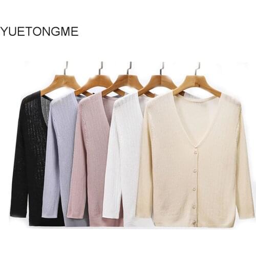2021 summer autumn Cardigan Long Sleeve Solid Color Button Knitted Sweaters