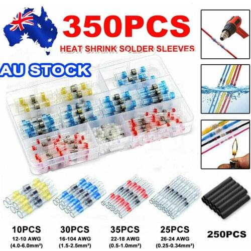 350PCS Solder Seal Wire Connectors - Heat Shrink Solder Butt Connectors - Solder Connector Kit - Automotive Marine Insulated