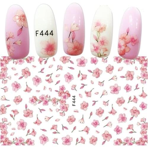 5Sheet 3D Nail Art Sticker Pink Cherry Blossoms Decals Pattern Water Transfer Nail Art Sticker Summer Sliders Design For DIY