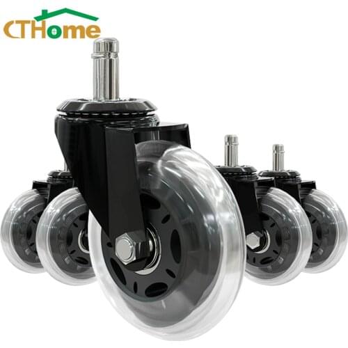 5pcs Office Chair Caster Wheels Safe Rollers Swivel Rubber Transparent Caster Wheels 3inch Replacement Silent Furniture Hardware
