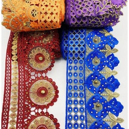10yards African lace trim Metallic Embroidered Motif Lace Nigeria Venice Trim Crochet Cord Wide 11CM