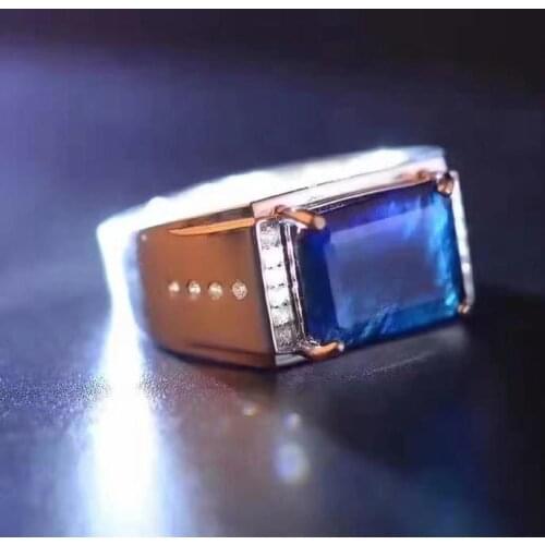 Free shipping Natural Sapphire Ring 925 sterling silver Wholesales Fine jewelry Natural Sapphire Man Ring 10*12mm