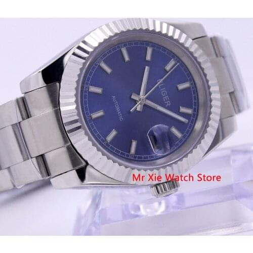 Bliger 40mm Automatic Mechanical Mens Watch Luxury Calendar Luminous Waterproof Sapphire Glass Stainless Steel Case Mens Watch