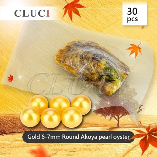CLUCI Wholesale 30pcs round akoya Gold pearl in oyster vacuum-packed 6-7mm, genuine gold beads WP075SB