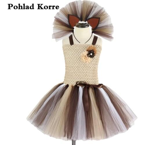 Kids Animal Lion Costume Girls Tutu Dress Flowers Tulle Baby Girls Clothes Cosplay Halloween Costume Girl Birthday Party Dresses