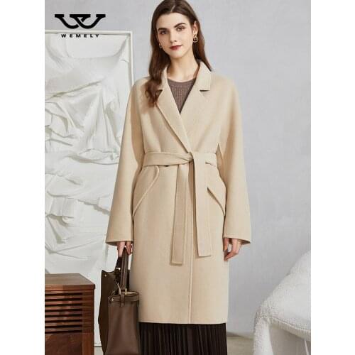 Oatmeal double-sided cashmere coat womens medium long 2021 high-end new slim wool tweed coat