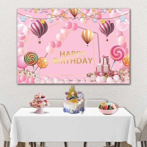 Fantasy Unicorn Pink Hot Air Balloon Candy Backdrops Photo Background Decorations for Kids Birthday Party Photography Photocall