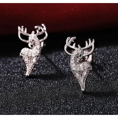 Huitan Charming Elk Ear Studs for Women Fashionable Accessories Christmas Earrings Fancy Gift Shiny White CZ Luxury Jewelry 2021