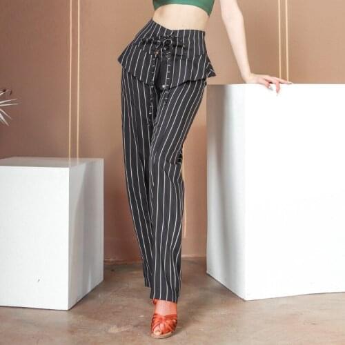 Latin Dance Pants Striped Pencil Pants Women Practice Wear Tango Cha Cha Performance Trousers Samba Rumba Dancewear VDB3734