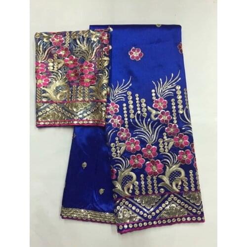 Hot Selling Matching Blouse With African George Lace Fabric 5+2 Yards/sets Blue High Quality Gleamy Sequins For Fashion Party B8