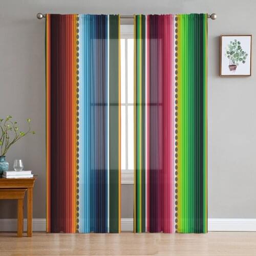 Mexican Stripes Colorful Stripes Sheer Curtains for Living Room Bedroom Kitchen Chiffon Tulle Curtains Home Hotel Coffee Decor