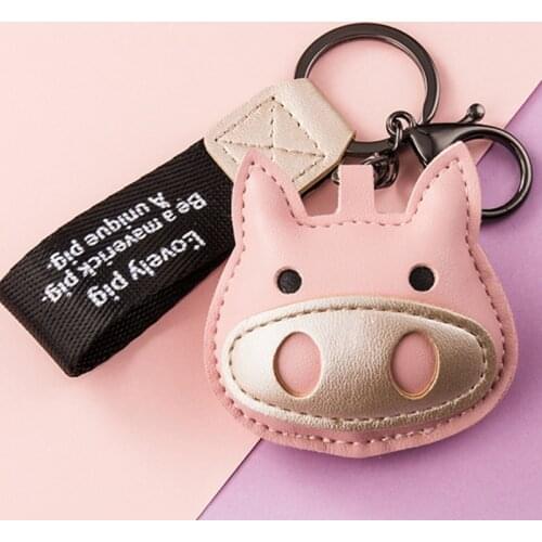 Cartoon Pig Keychain Pendant Creative Car Personality Cute Leather Ladies Key Chain Key Ring Bag Ornaments Girl Gift Lanyard