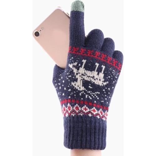 Men Women Christmas Deer Knitted Gloves Warm Full Finger Touch Screen Mittens Winter Snowflake Knitted Gloves Gift