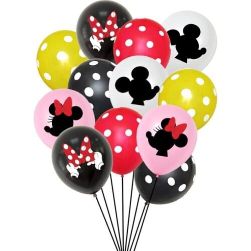 12inch Minnie Print Wave Dot Latex Balloon Set Mickey Mouse Theme Childrens Birthday Party Decoration 20pcs Supplies