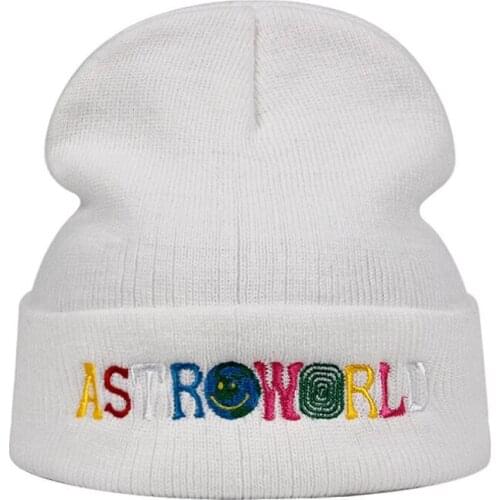 New Fashion ASTROWORLD Pattern Embroidery Knitted Hat Men Women Ski Warm Winter Beanie Skullies Cap High Quality Caps