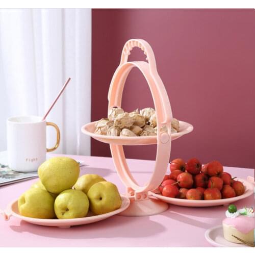 New Folding Fruit Plate Double-Layer Smiley Vertical Modern Solid Color Smiley Decoration Creativity Portable Display Stand