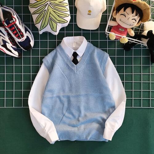 Academy style DK sweater vest mens handsome versatile V-neck vest sweater fashion top slim uniform coat