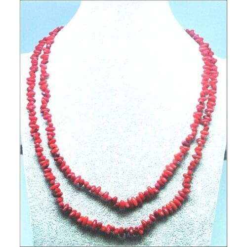 Wholesale Red Coral Long Chain Necklaces Rice shape 116mm length simple luxury necklaces wear by yourself