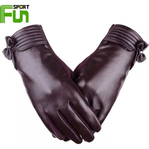 STARFUN Ladies Outdoor PU Leather Gloves Cycling Driving Autumn Winter Warmer Windproof Mitten Plush New Fashion Touch Screen