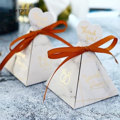 RMTPT Marble style gift box wedding favors and gifts Triangular Pyramid candy box wedding gifts for guests wedding decoration