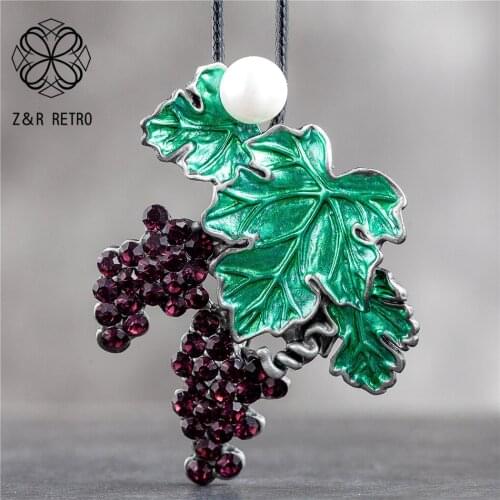 Grape Pendants Long Chains Necklace Vintage Jewelry for Women Leaf Plant 2021 Suspension Chokers Wholesale Jewellery Accessories