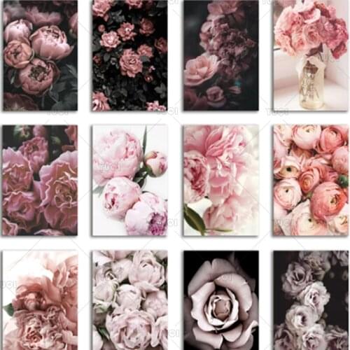 Peony Flowers Posters Canvas Painting Dark Pink Flower Wall Art Print Pictures Living Room Room DecorationArt