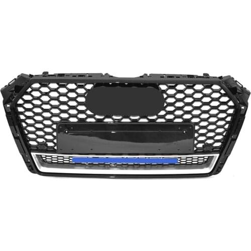 For RS4 Style Front Sport Hex Mesh Honeycomb Hood Grill Chrome Gloss Black for Audi A4/S4 B9 2017-2018 for quattr0 style