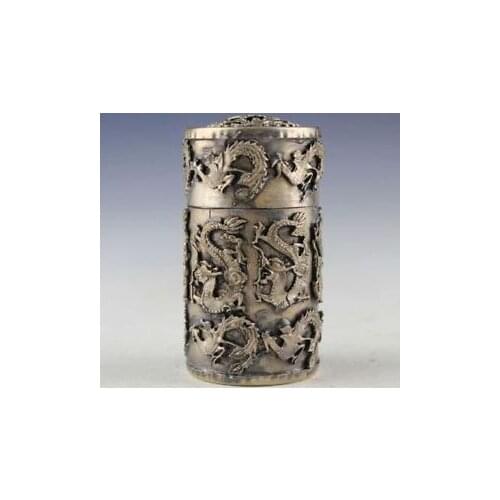Handwork Dragon Phoenix Toothpick Box Vintage Tibet-Silver old copper free shipping tools wedding Decoration Brass Bronze
