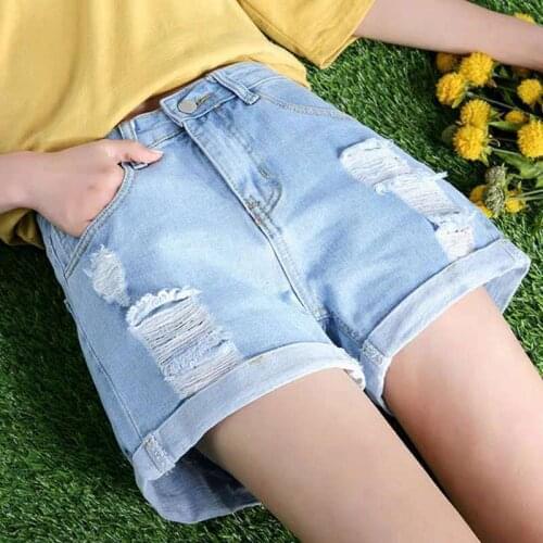 Womens Denim Shorts Classic Vintage High Waist Blue Wide Leg Female Versatile Summer Ladies Shorts Jeans For Women