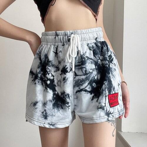 Ink Print Tie Dye Shorts Women Summer Bottoms 2021 National Trend Fashion Sweatshorts Elastic Waist Baggy Short Femme Streetwear