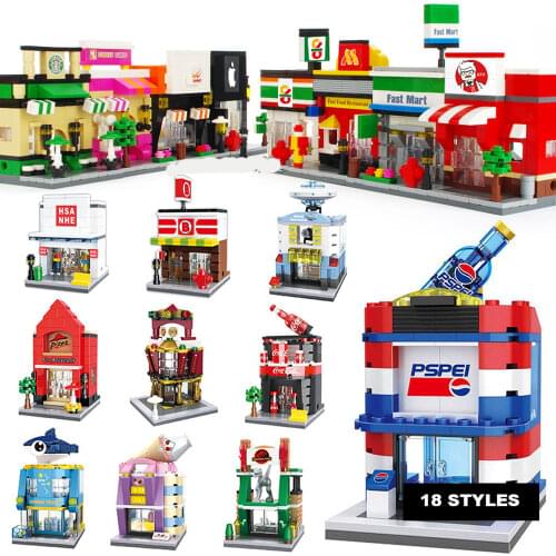 Compatible Toy City Mini Street Cafe Food Retail Convenience Store Architecture Building Block Set Toys For Children Kids Friend