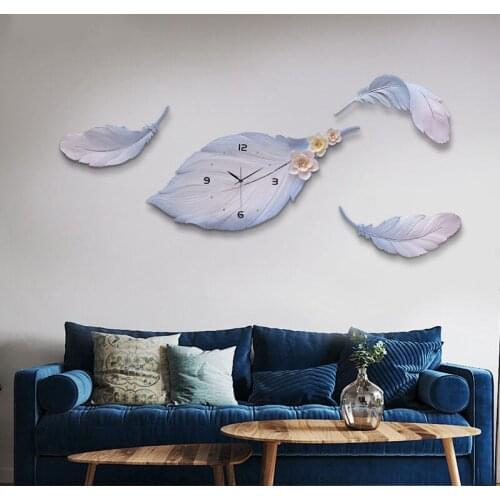 Modern Minimalist Light Luxury Feather Wall Clock Wall Mural Crafts Home Livingroom Wall Hanging Decoration Office Ornaments Art