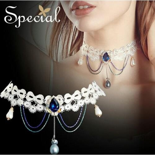 Special Pearls Choker Necklace Romantic Lace Maxi Necklace Waterdrop Necklaces & Pendants Jewelry Gifts for Women S1731N