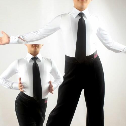 Latin Dance Top Boys White Lapel Competition Shirts Kids Ballroom Cha Cha Rumba Samba Salsa Dancing Performance Wear DNV11875
