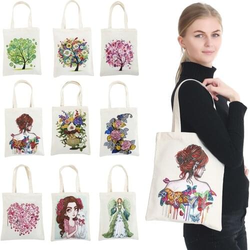DIY Diamond Painting Handbag Women DIY Eco-friendly Shopping Storage Bags Home Decoration Gift Canvas Bag Foldable Tote Bags