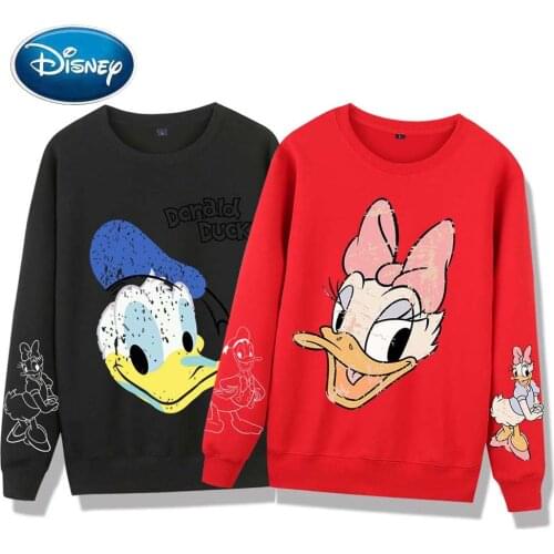 Disney Sweatshirt Chic Fashion Donald Duck Letter Cartoon Print Long Sleeve O-Neck Pullover Harajuku Unisex Women Tops 8 Colors