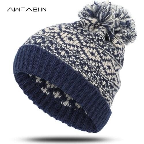 [AWFASHN] Brand Fashion Ladies Knitted Hat 2020 Winter Warm Pom Pom Beanies Caps Girls Soft and Comfortable Thick Skullies Hats