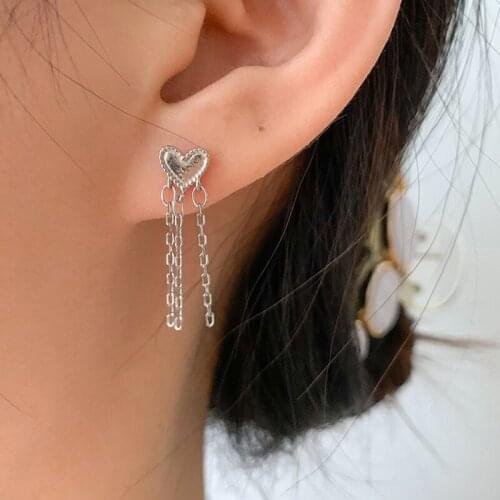 VENTFILLE 925 Sterling Silver Love Heart Tassel Earrings for Women Temperament Trendy Party Jewelry Birthday Gifts 2021 New