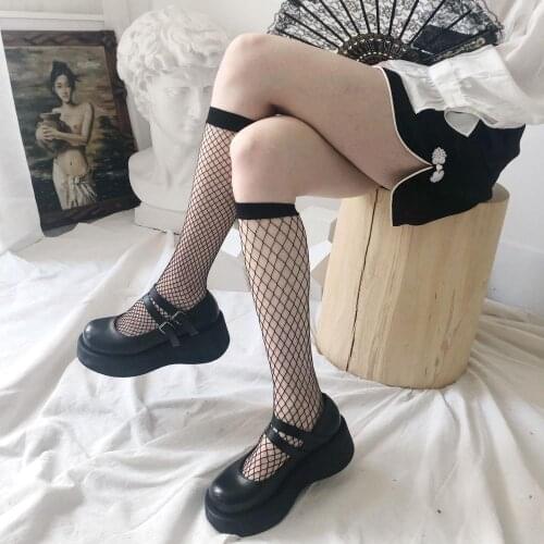 Women Fishnet Socks Sexy Grid Stocking Black White Thin Hollow Lattice Geometry Summer Breathable Net Mesh Socks 2020