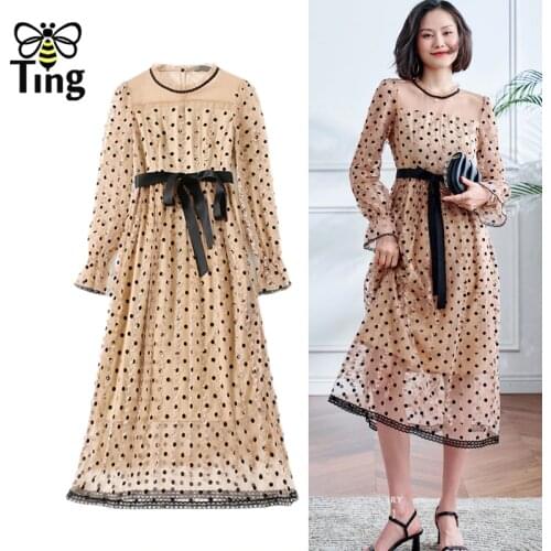 Tingfly Vintage Elegant Polka Dot Sheer Dress Summer Midi Long Casual Retro Lady Work Dress Vestidos Robes Clothing Zaful