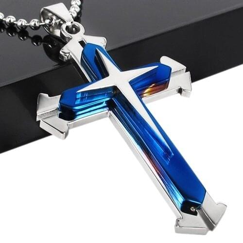 2 Styles 3 colors Hot Selling Unisex Men Stainless Steel Cross Pendant Necklace Chain Fashion Jewelry Kimisohand