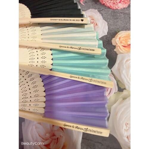 30 pcs Personalized Engraved Luxurious Silk Fold hand Fan in Elegant Laser-Cut Gift Box +Party Favors/wedding Gifts+printing