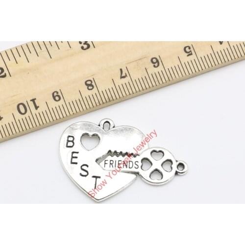 4sets/lot Antique Silver Best Friends Lock Key Heart Charms Pendants for Jewelry Making DIY Handmade Craft