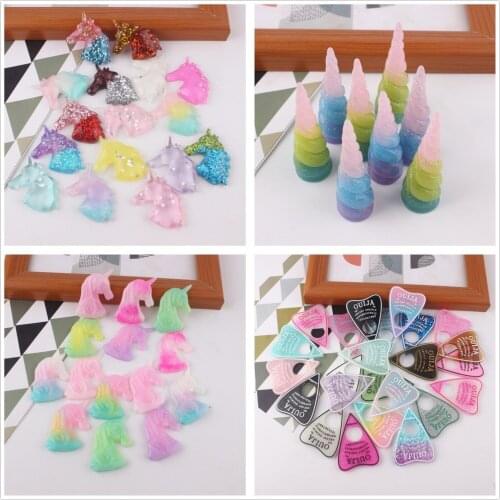 5pcs/lot flat back resin cabochons kawaii resin unicorn mix colors with glitter