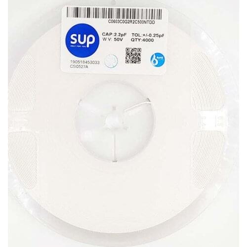 50PCS C0603C0G2R2C500NTDD Chip capacitor 0603 NPO 2.2pF 50V ±0.25pF Thickness 0.8mm