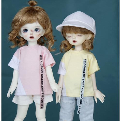 Yosd 1/6 bjd mens and womens doll clothing accessories versatile casual patchwork sleeve ribbon top doll clothes