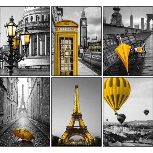 QIZITENG 5D Diy Diamond Painting Black and White Landscape Diamond Embroidery Cross Stitch Kit Mosaic Crafts New Year Gift